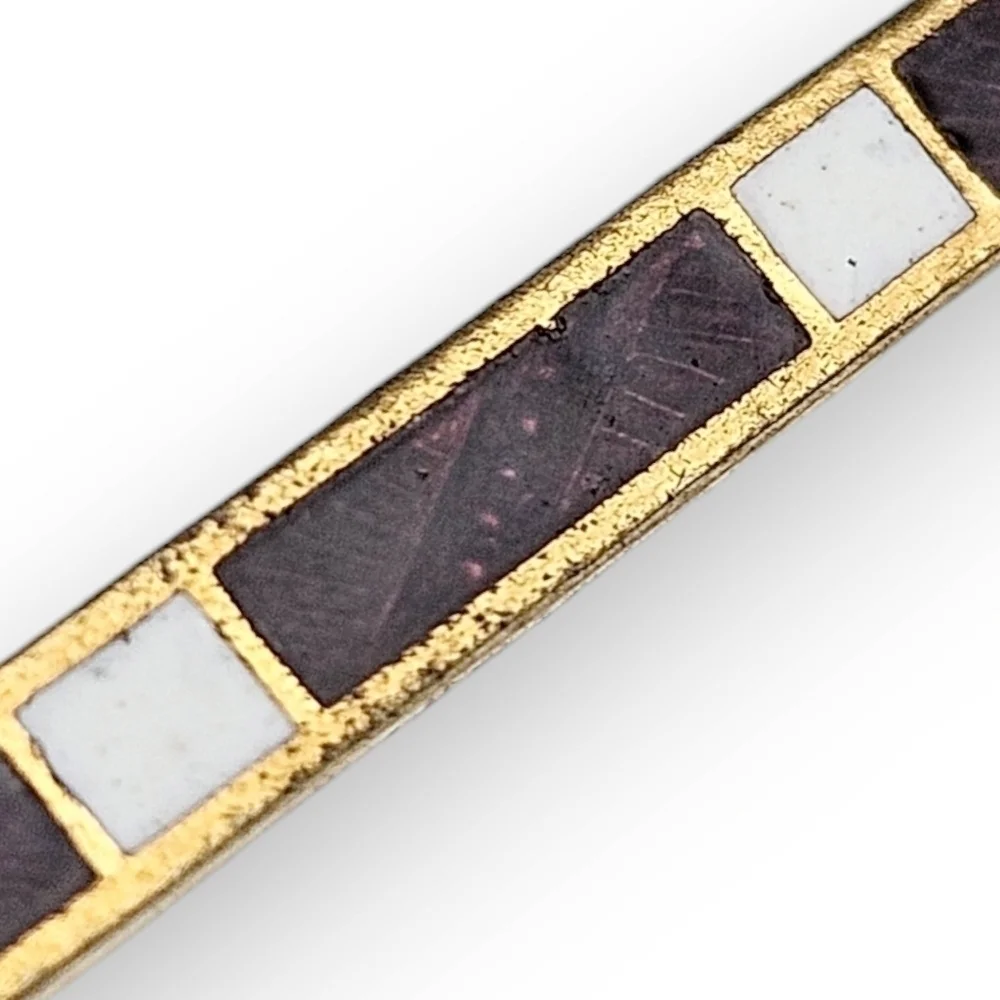 Antique Art Deco Bar Brooch Darkest Red White Enamel Stripe Gold Plate 1910s 20s